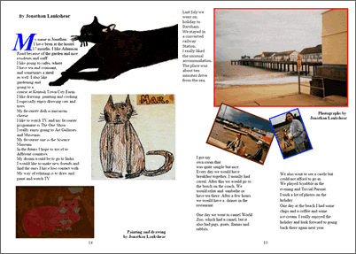 Pages showing prose and drawings by Jonathan Lankshear