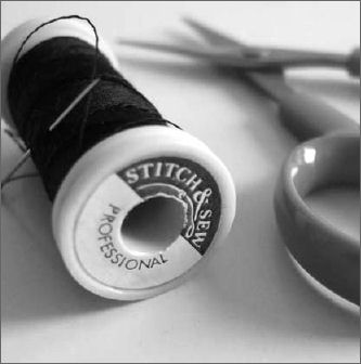 Picture of scissors, needle and thread