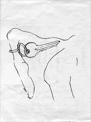 line drawing of key on finger