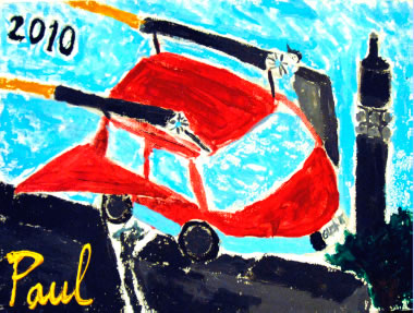 drawing of a flying car by Paul Brown