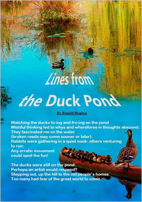 Page shows poem over background of ducks on pond