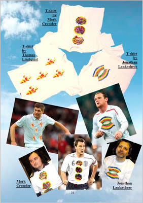 three t-shirts and five photos of footballers, photoshopped to look as if they are wearing the t-shirts