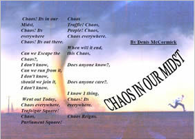 Shows poem over background of scientist running from cyclone.