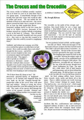 The page shows the text interspersed with pictures of crocodile, crocus and a tiger.