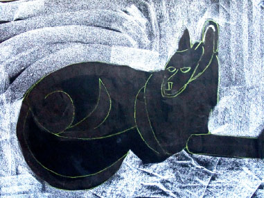 Drawing of a black cat.