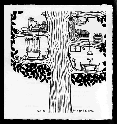 art showing house in a tree