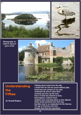 Shows poem in situ on page with photgraphs of a heron, an island and a country house by Andrew Spencer