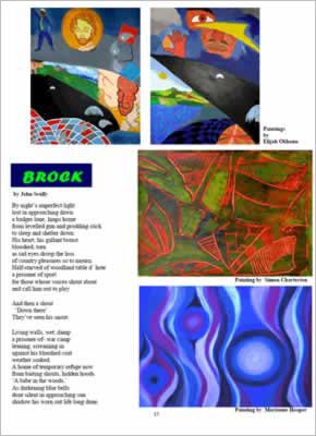 Colourful paintings shown on page.