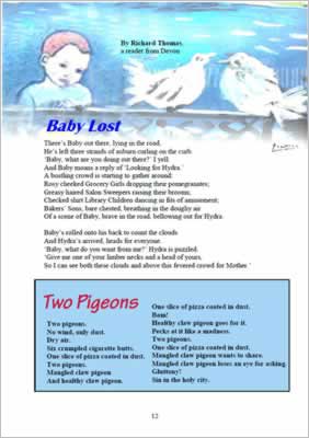 image shows page layout with boy looking at two doves above the poem